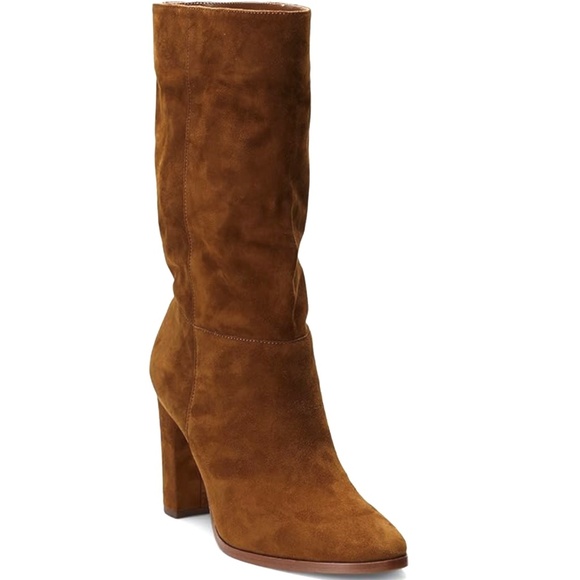 RALPH LAUREN ARTIZAN II BROWN SUEDE BOOTS Almond Toe Pull On Heeled Booties 9.5 - Picture 3 of 16